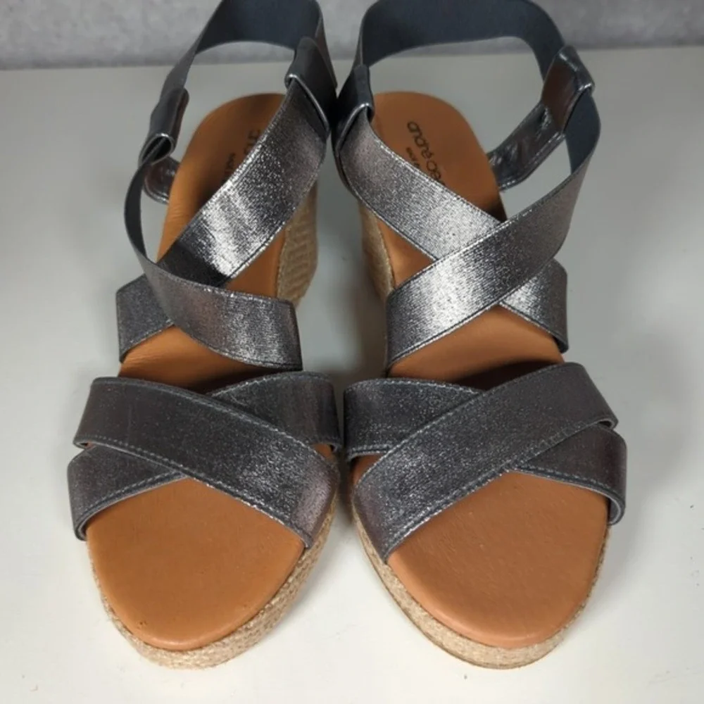 Andre Assous Leather‎ Dalmira Espadrille Wedge Sandal Slingback Womens 9M Pewter